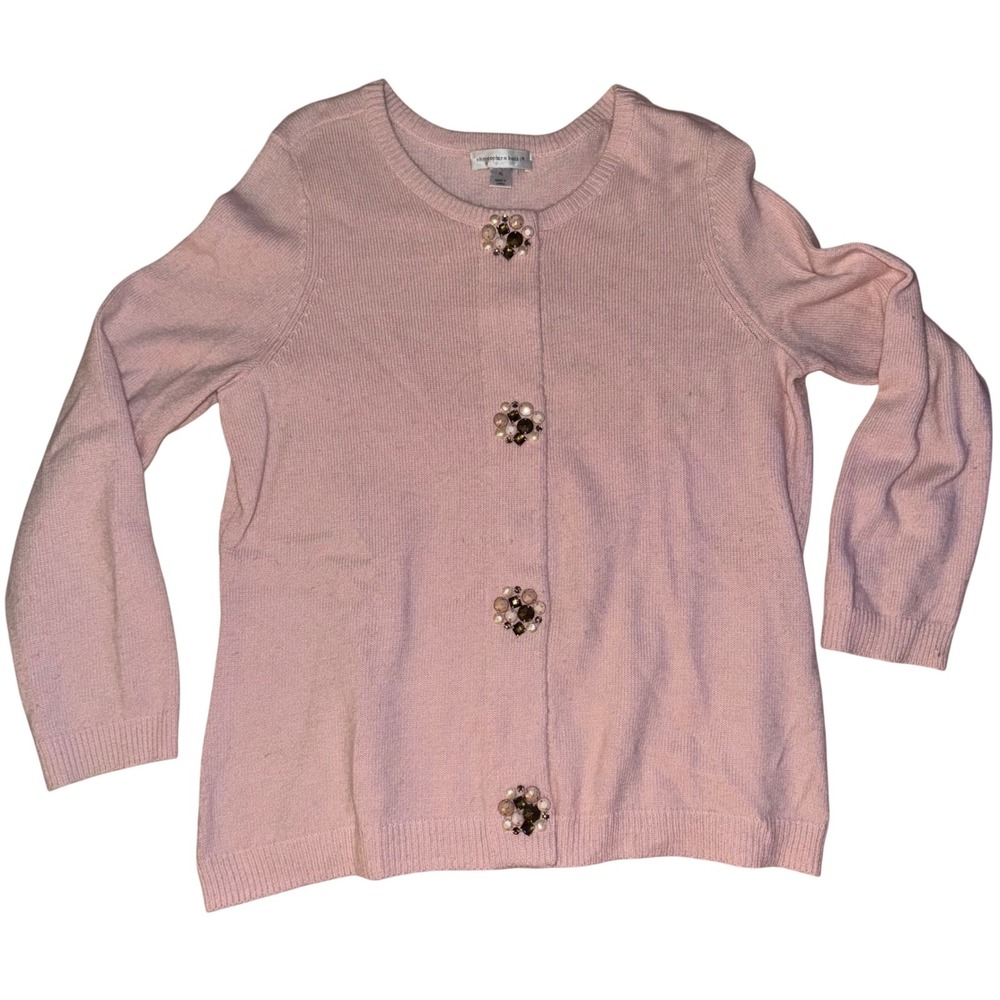 Christopher & Banks Pink Knit Sweater Embellished‎ Button XL Cotton Wool Blend